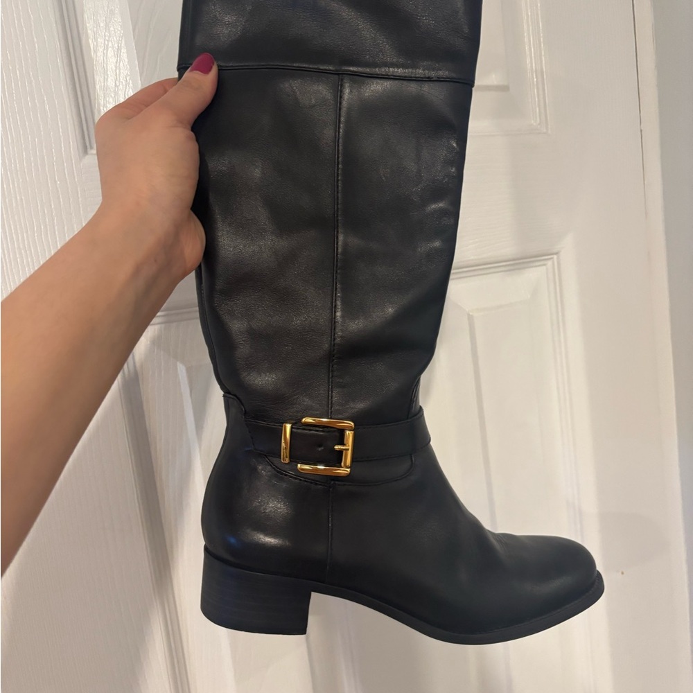 Banana Republic Black Heeled Boots with Gold Buckle